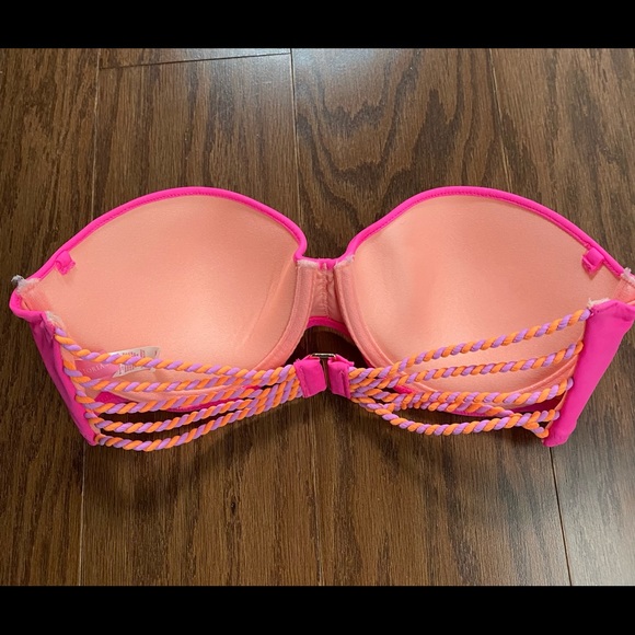 NWOT Victoria Secret strapless push up orange lavender strap bra bikini top - Picture 2 of 5